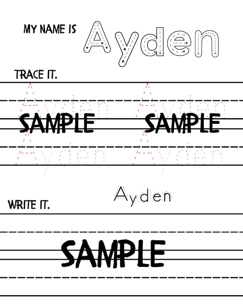 How To Write Ayden In Cursive Personalized Name Tracing Worksheet: Preschool Writing Practice (PDF ...
