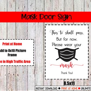 Wear Your Mask Sign: Small Business Front Door Printable (Digital Download)