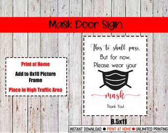 Printable Mask Requirement Sign, Wear Your Mask, Front Door Mask Sign, Window Sign, Indoor Mask Required, Small Business Front Door Sign