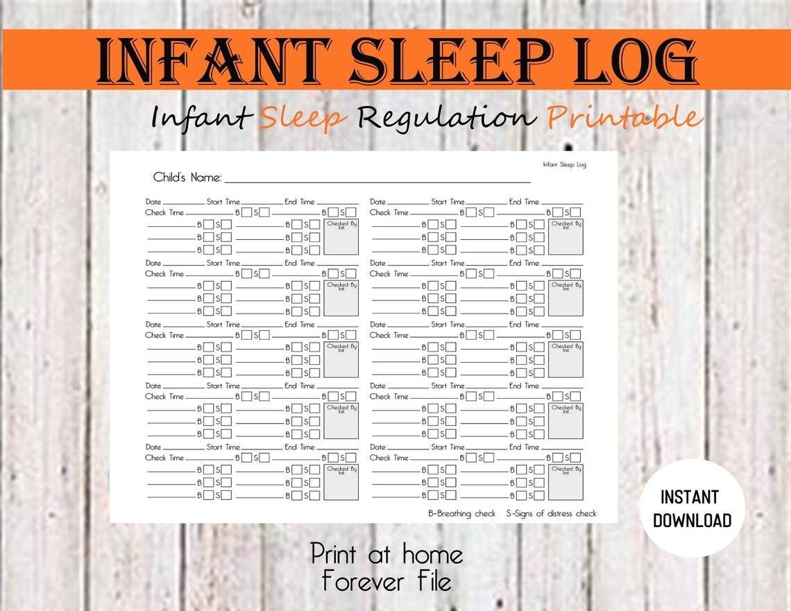 Infant Sleep Log, 15 Minute Record Check, Infant Sleep Printable, Home