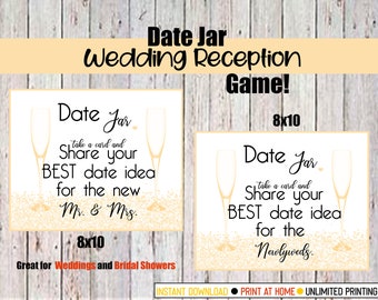 Wedding Reception Game Printable, Bridal Shower Party Game, Date Night Jar Game, Games To Entertain Wedding Guests, Printable Games