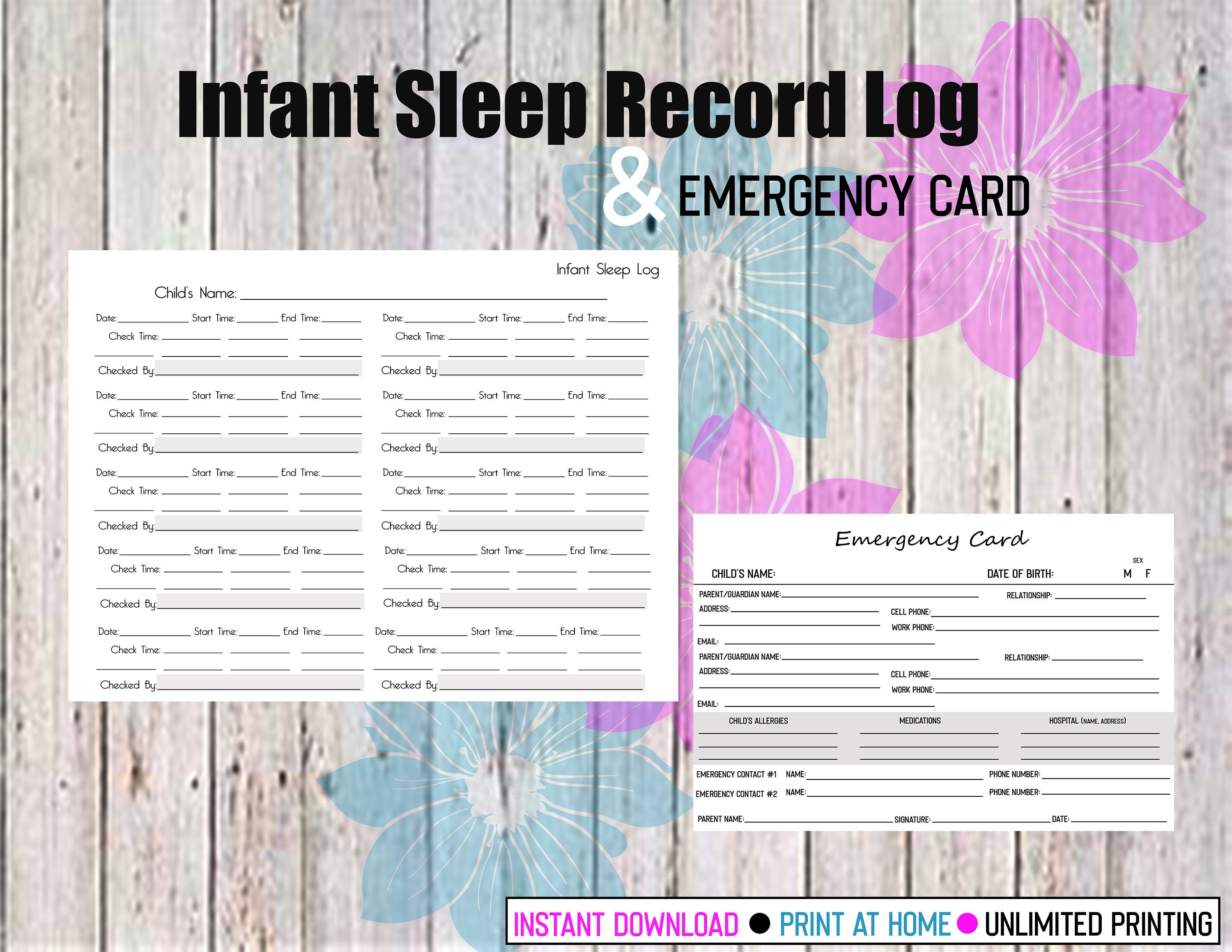 Infant Sleep Log Home Daycare organizing Forms Record Log Etsy Polska
