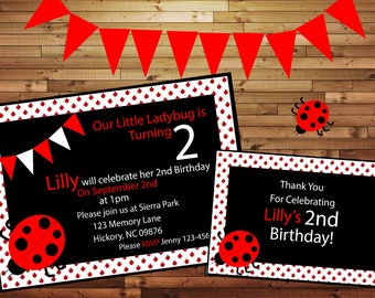 Ladybug Birthday Invitation Set: Personalized Thank You Card (Printable)
