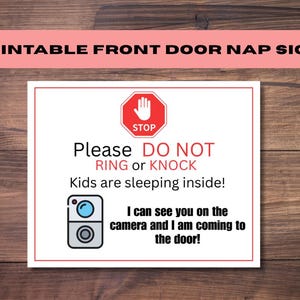 Printable Do Not Ring Doorbell Sign PDF, Kids Are Sleeping Front Door Sign, Camera Monitoring Sign for Daycares, Preschools & Homes