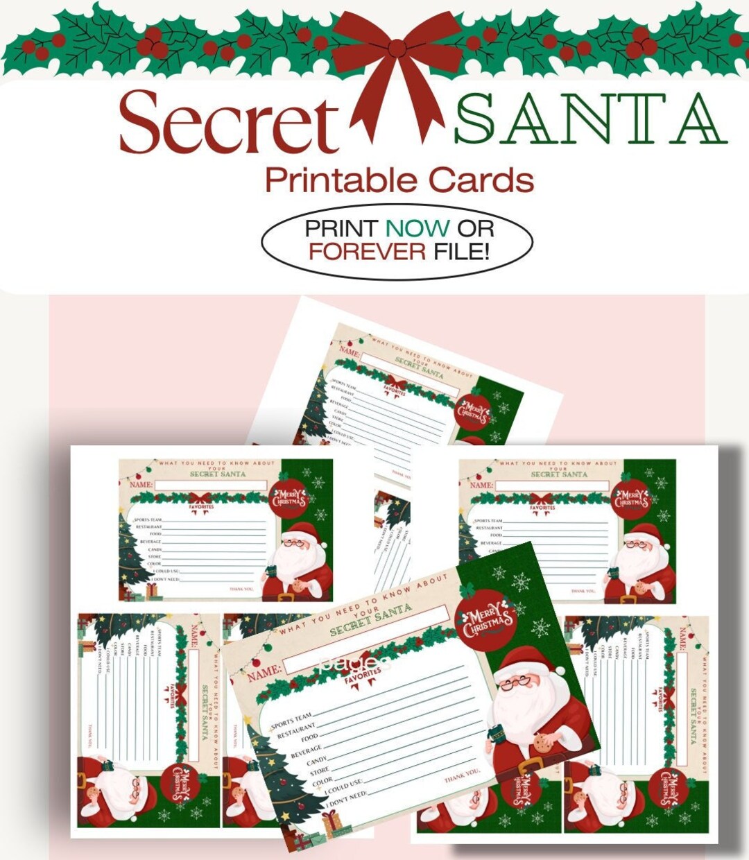 Secret Santa Wish List Printable Party Game Cards - Etsy Australia