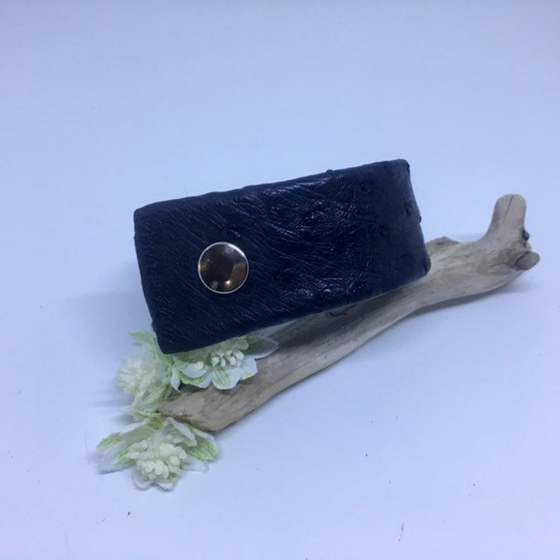 Grey Black Ostrich Cuff Bracelet