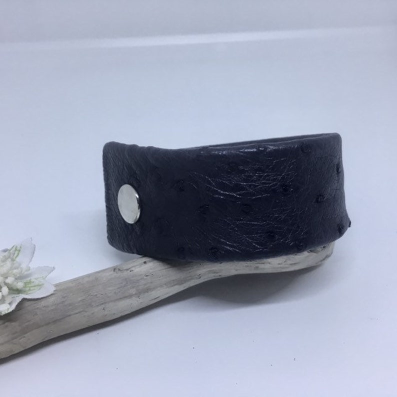 Grey Black Ostrich Cuff Bracelet