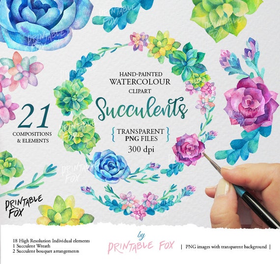 Download Logos Wall Art Digital Clipart Wedding Invitations Cards Watercolor Succulent Wreath 2 Hand Made Clip Art Clip Art Art Collectibles