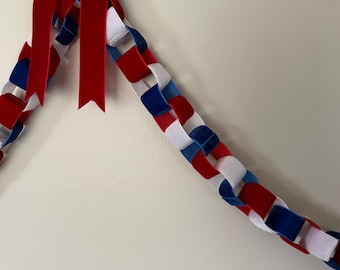Velvet Red, White & Blue, Patriotic 4th of July, Chain Garland