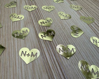 Personalized Initial Heart Confetti in Gold: Bridal Shower, Engagement Party Decor