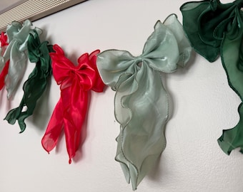 Organza Green & Red Christmas Bow Garland