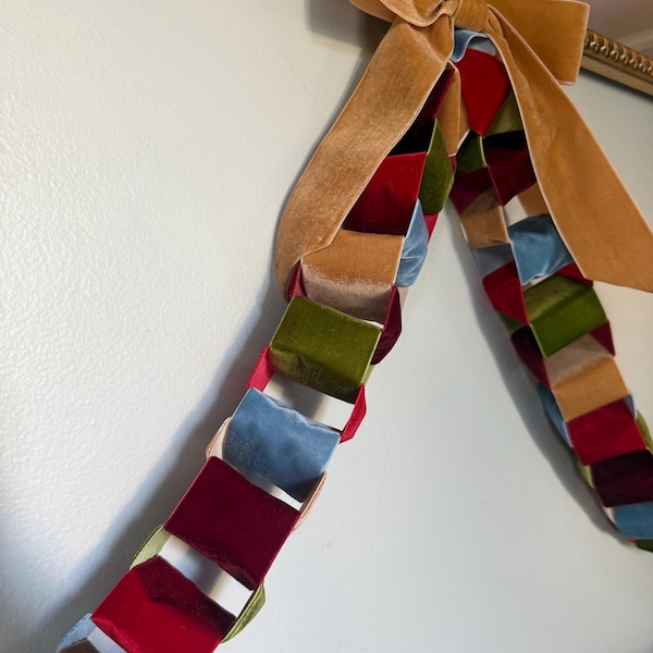 Chunky Velvet Chain Garland - Red, Burgundy, Olive, Tan and Blue