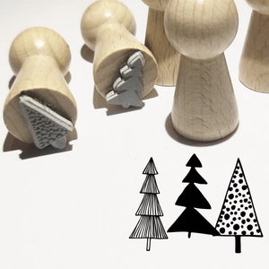 Mini stamp set of 3 fir trees, Christmas trees, 18 mm