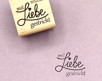 Stempel "mit Liebe gestrickt" für handmade label, hangemacht mit Herz