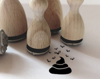 Mini stamp dog poop, shit pile, excrement pile with flies