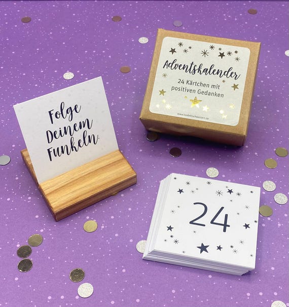 Adventskalender: 24 Kärtchen mit positiven Gedanken plus Kartenhalter