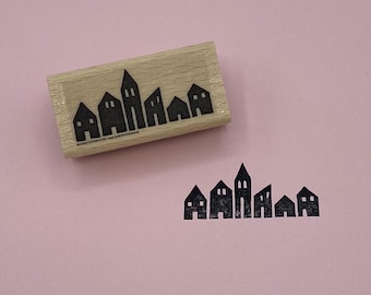 Stamp row of houses for greeting card, birthday, Christmas