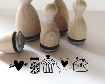 Mini Stempel 5er Set Liebe für Hochzeit, Valentinstag