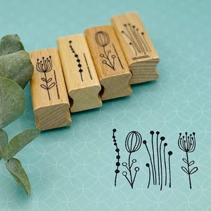 Jeu de tampons plantes, fleurs, éléments floraux pour cartes de vœux, cadeaux