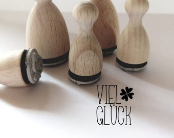 Mini Stempel viel Glück mit Kleeblatt aus 4 Herzen, Glücksbringer