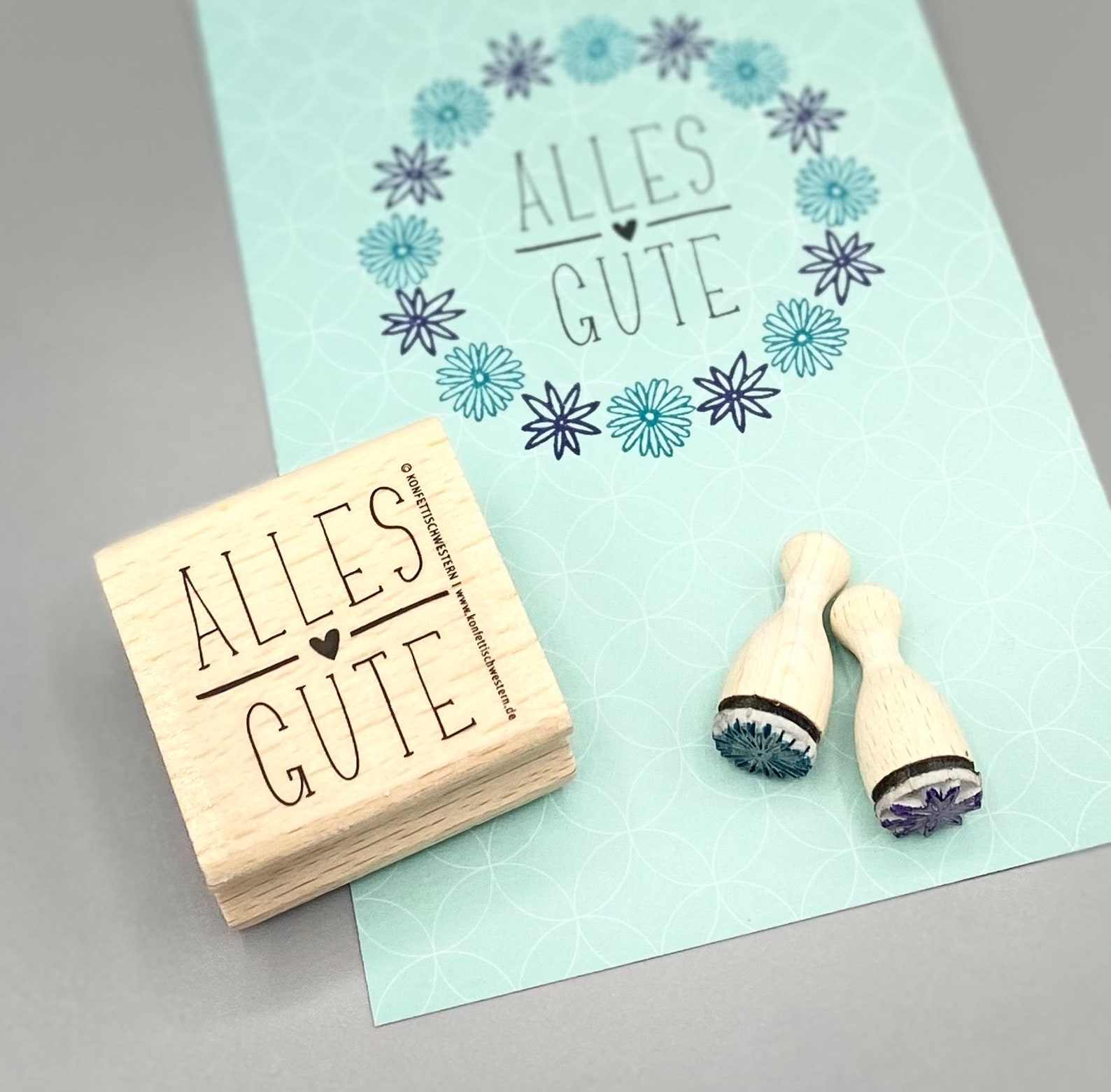 Poesiestempel "Alles Gute" | Holzstempel Mit Handschrift | Visitenkartenformat