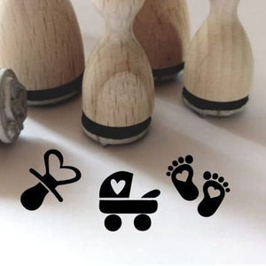 Conjunto de 3 mini carimbos: bebê para nascimento, batizado, cartão de bebê, chá de bebê