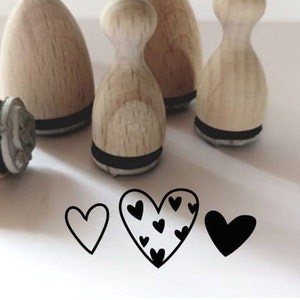 Conjunto de mini carimbos de 3: corações para casamento, nascimento, cartões, parabéns