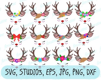 Reindeer svg Rudolph svg file for circut cutting machine reindeer face svg commercial rudolph clipart reindeer head shirt iron on transfer