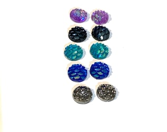 CB1001A Silver Cabochons Mermaid Cabochons 8mm Iridescent Fishscale Cabochons Jewelry Supplies