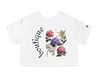 Top corto con estampado botánico Champion para mujer. Camiseta corta Heritage.