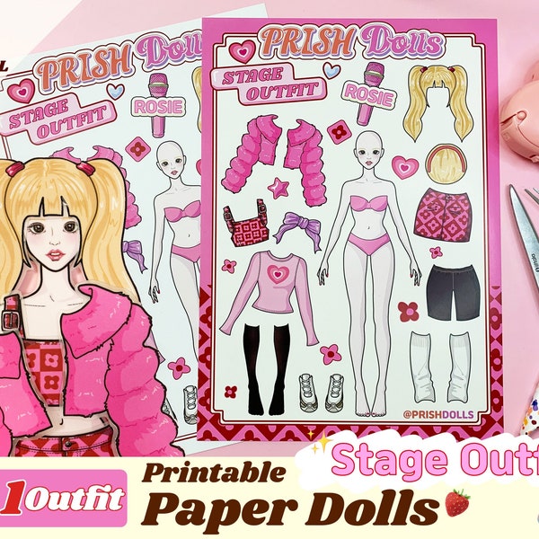 Printable Paper Dolls Dress Up DIY Template, Stage Outfit, Girls Easy Paper Craft, Holiday Activity Casual Clothes Prish Dolls