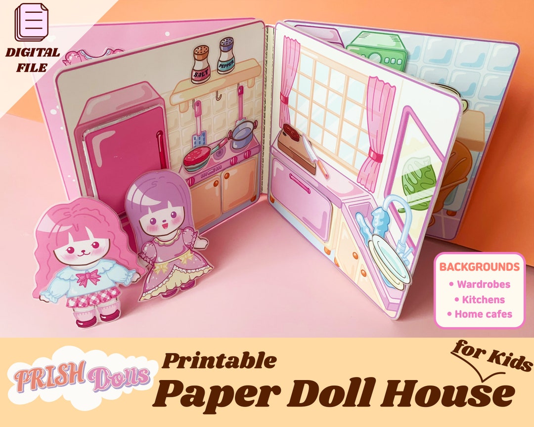 Doll Blogger's Doll House (ASSEMBLED and printed on waterproof photo paper  with cold laminating film for protection), Birthday Christmas Gift Paper  Doll House, Paper Doll, Kids Activity, Quiet Book