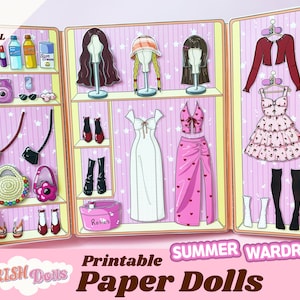 Printable Paper Doll Dress Up Kit, Summer Wardrobe, DIY Busy Book, Easy Paper Craft, Girls Crafts, Holiday Home Activity for Kids