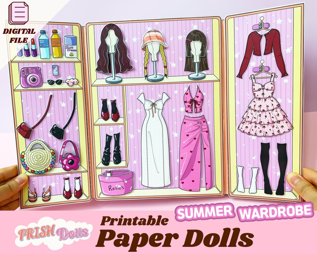 Printable Paper Doll Dress up Kit Summer Wardrobe DIY Busy Etsy UK