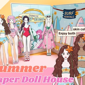 Paper Doll House Printable Summer Holiday Busy Book Beach Vacation Paper Crafts Quiet Book Black Paper Dolls Dress Up Activities for kids