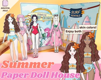 Papier Puppenhaus druckbare Sommerurlaub Beschäftigtes Buch Strandurlaub Papierhandwerk Quiet Book Schwarzes Papier Puppen verkleiden sich Aktivitäten für Kinder