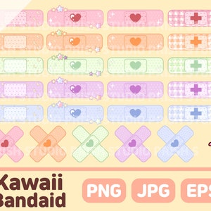Kawaii Clipart Set Niedliche Bandaid PNG Clip art Verband Aufkleber EPS Liebe Gips Vektorgrafiken Süße Planner Grafiken Printables