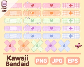 Kawaii Clipart Set Niedliche Bandaid PNG Clip art Verband Aufkleber EPS Liebe Gips Vektorgrafiken Süße Planner Grafiken Printables