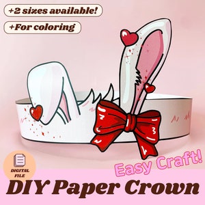 Rabbit Paper Crown Party Hat Printable Rabbit Ears Kids Easy Craft Coloring DIY Birthday Headband Costume Preschool Activity Template