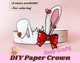 Kaninchen Papier Krone Party Hut druckbare Kaninchen Ohren Kinder einfache Handwerk Färbung DIY Geburtstag Stirnband Kostüm Vorschule Aktivität Vorlage