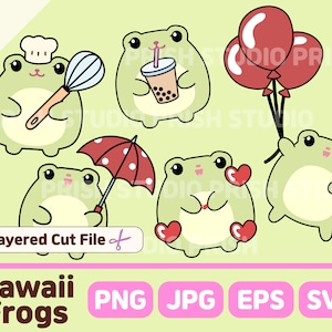 Kawaii Clipart Cute Frog SVG Clip art Love stickers PNG Valentine Funny vector Graphics Sweet EPS