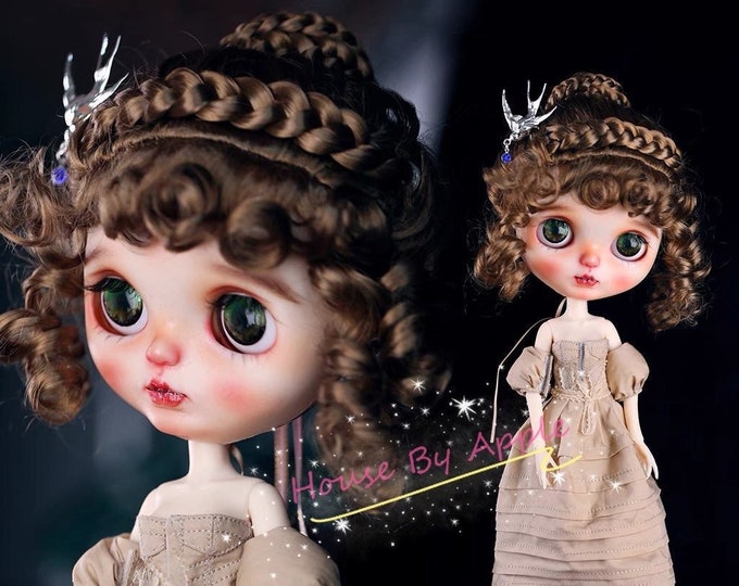 Blythe Doll Wig Retro Elegant  Vintage Updo Bun Imitation Mohair Wig Doll Wig 10-11 inch lovely Style