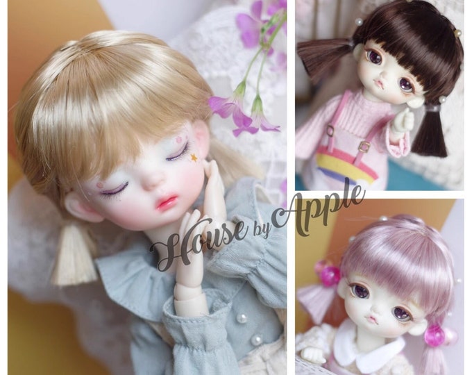 BJD Cute Bunches Hair (3 Colour) Imitation Mohair Wig for  1/3 SD 1/4 msd 1/6 yosd 1/8 lati yellow FL pukifee doll wig