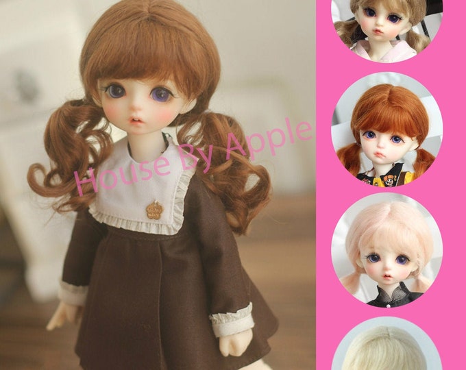 BJD Two Wavy Pony tail Hair Mohair Wig for  1/3 SD 1/4 msd 1/6 yosd 1/8 lati yellow doll wig 5-6 wig