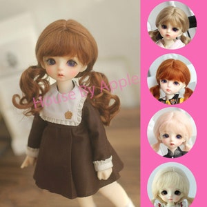 BJD Two Wavy Pony tail Hair Mohair Wig for  1/3 SD 1/4 msd 1/6 yosd 1/8 lati yellow doll wig 5-6 wig