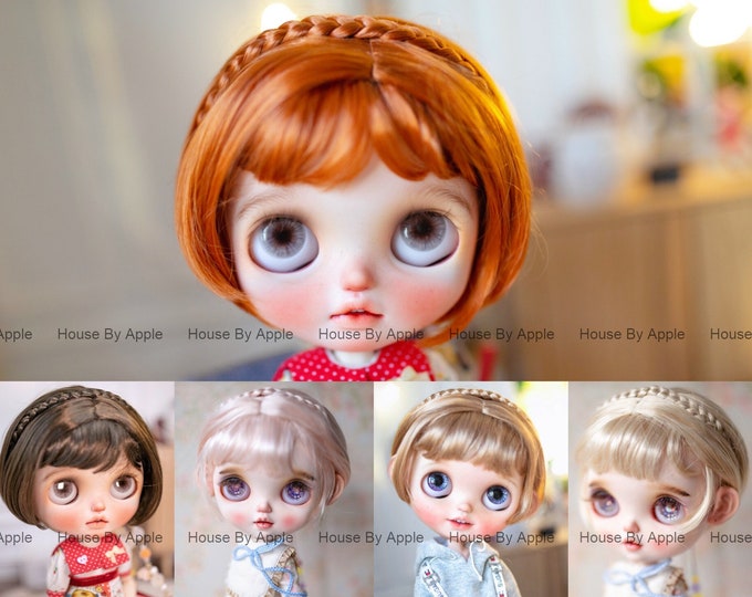 Blythe Doll Wig BJD Cute Bob with Braid Hair Imitation Mohair Wig Doll Wig 9-10 inch wig BJD Wig qbaby wig