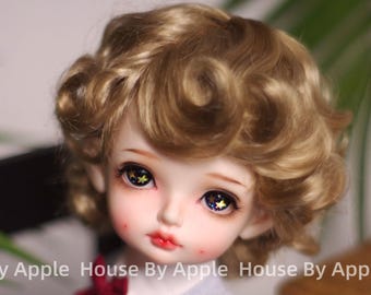 BJD Cute Light Brown Retro Short Curly Hair Imitation Mohair Wig for  1/3 SD 1/4 msd 1/6 yosd 1/8 lati yellow doll wig