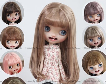 Blythe Doll Wig Long Rinka hair with bangs high temperature heat resistant fiber wig Doll Wig 9-10 inch wig BJD Wig