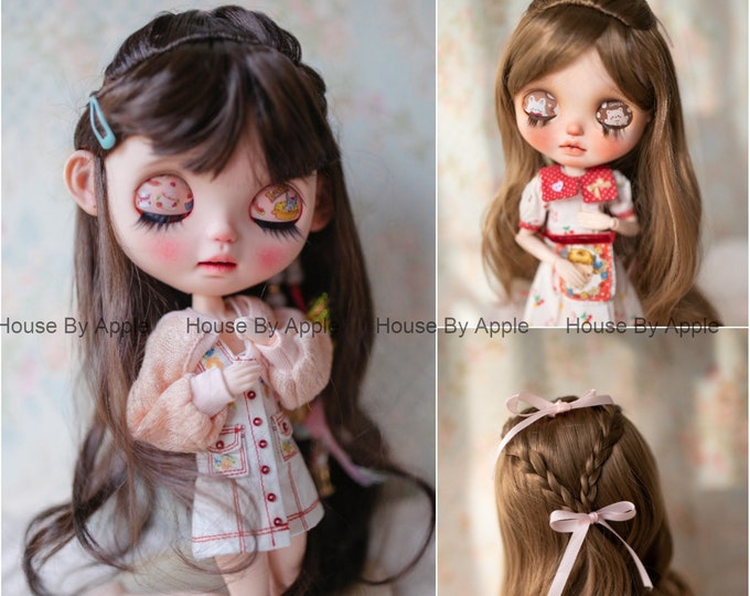 Blythe Doll Wig Braid Double Bow Imitation Mohair Wig Doll Wig 9-10 inch wig BJD Wig qbaby wig