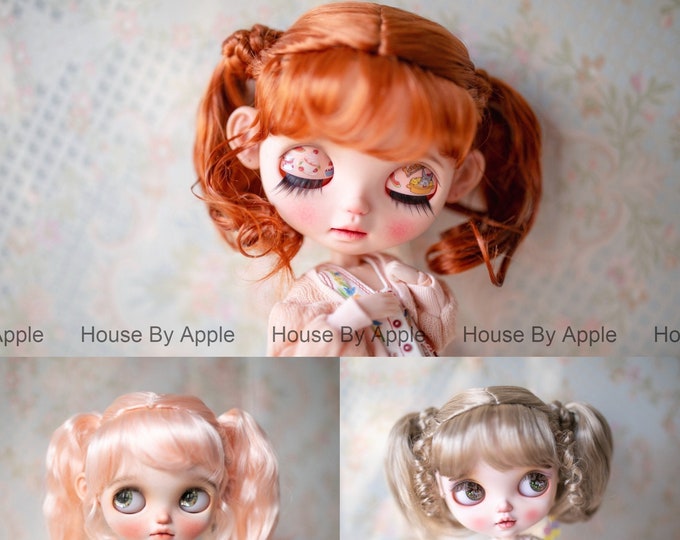 Blythe Wig Princess Double Pigtails Imitation Mohair Wig Doll Wig 9-10inch Wig Pullip Wig lovely Style Doll Wig BJD Wig qbaby wig